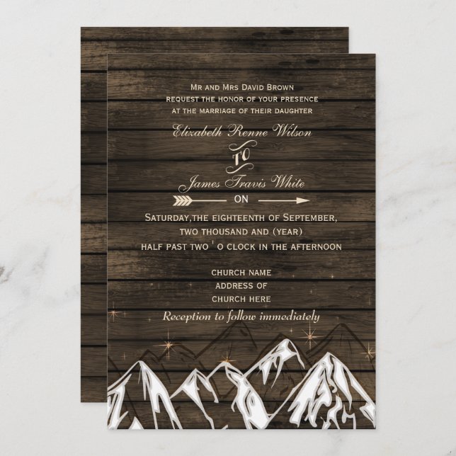Barn wood Camping Rustic Mountains Wedding Invitation (Front/Back)