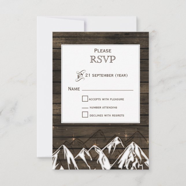Barn wood Camping Rustic Mountains Wedding rsvp Card (Front)