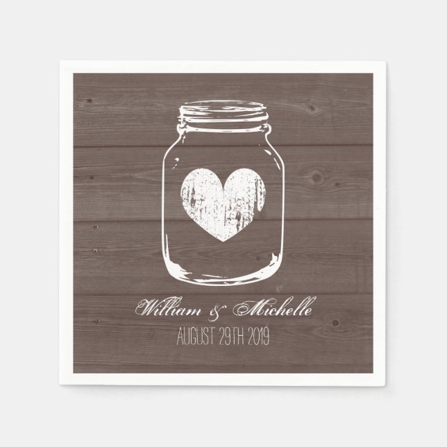 Barn wood country chic mason jar wedding napkins (Front)