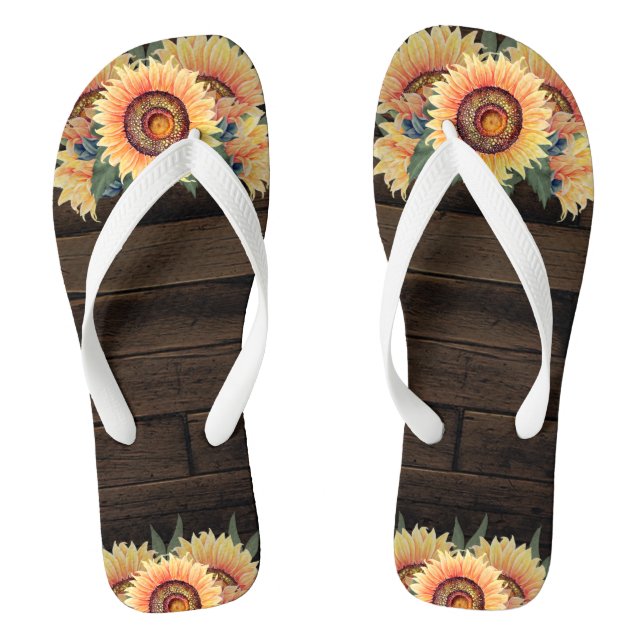 Barn Wood Country Rustic Mason Jar Sunflower Jandals (Footbed)