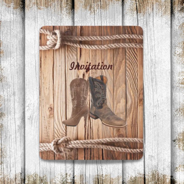 barn wood Cowboy Boots Western country Wedding Invitation (barn wood Cowboy Boots Western country Wedding Invitation)