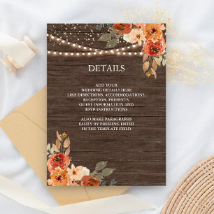 Barn Wood Earthy Floral Terracotta Wedding Details Enclosure Card