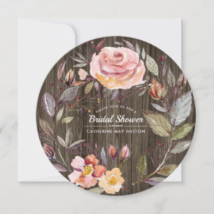 Barn Wood Fall Flower Wreath Bridal Shower Invitation