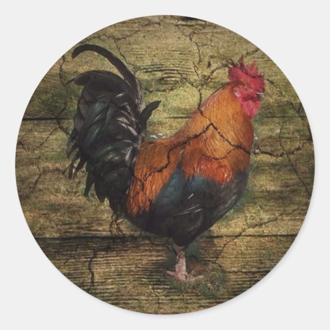 Barn Wood Farm Chicken french country rooster Classic Round Sticker (Front)