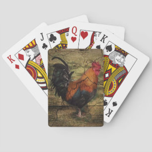 Barn Wood Farm Chicken french country rooster Playing Cards
