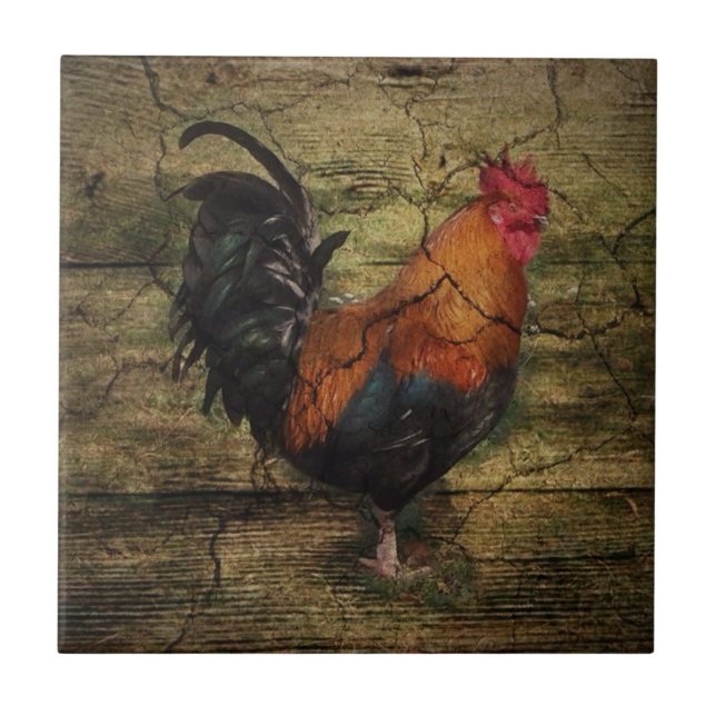 Barn Wood Farm Chicken french country rooster Tile (Front)