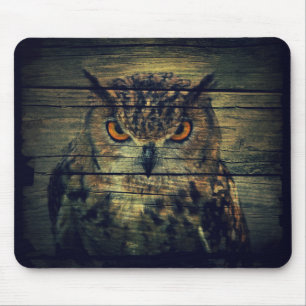Barn Wood Gothic wild bird Spooky hoot owl Mouse Pad