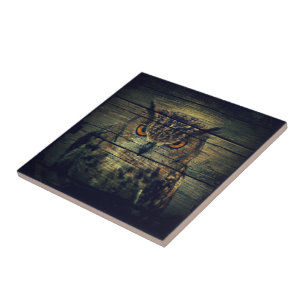 Barn Wood Gothic wild bird Spooky hoot owl Tile