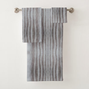 Barn Wood Grey Grey Black Vertical Stripe Pattern Bath Towel Set