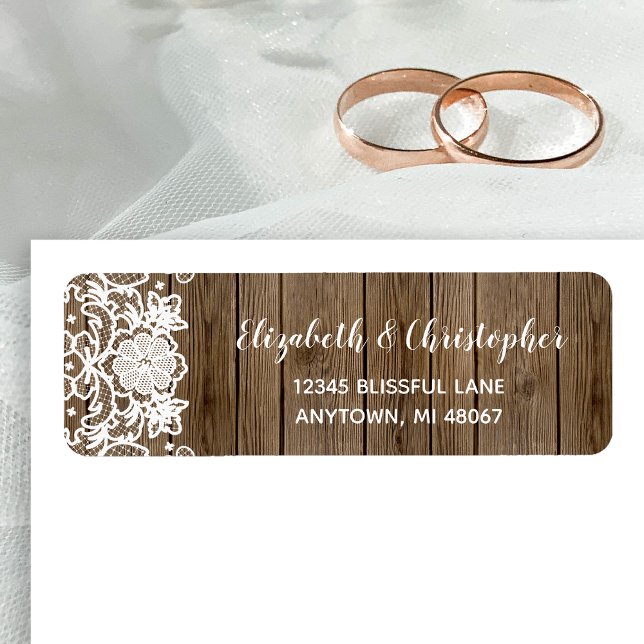 Barn Wood Lace Calligraphy Wedding Return Address (Creator Uploaded)