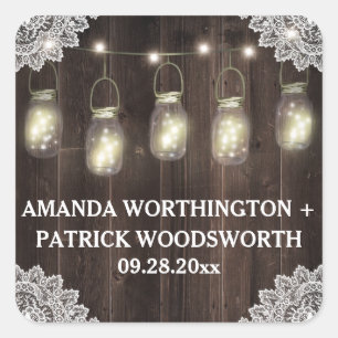 Barn Wood Lace Mason Jar Wedding Favour Stickers