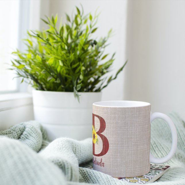 Barn Wood Letter  B & Sunflowers Personalised Coffee Mug (Creator Uploaded)