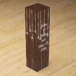 Barn Wood Lights Anniversary Wine Box<br><div class="desc">Hanging light string on rustic barn wood for anniversary
Text is editable.</div>