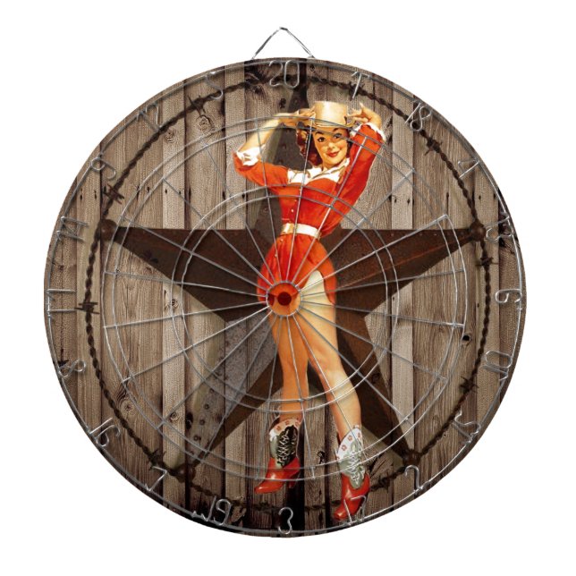 Barn wood Lone Star western country Cowgirl Dartboard (Front)