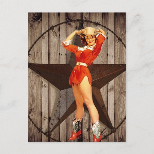 Barn wood Lone Star western country Cowgirl Postcard (Front)