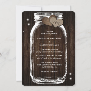 Barn Wood Mason Jar Rustic Country Wedding Invitation