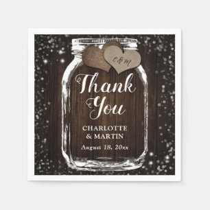 Barn Wood Mason Jar Two Hearts Thank You Wedding Napkin