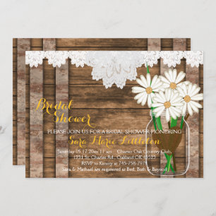 Barn Wood Mason Jar - White Daisies Bridal Shower Invitation