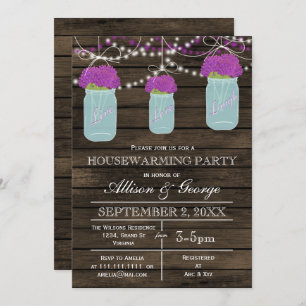 Barn wood mason jars rustic housewarming invitation