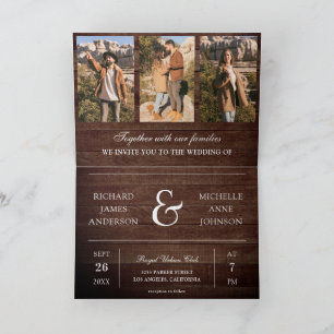 Barn Wood Minimal Photo Collage QR Code Wedding Invitation