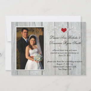 Barn Wood Photo Red Heart After Wedding Invitation