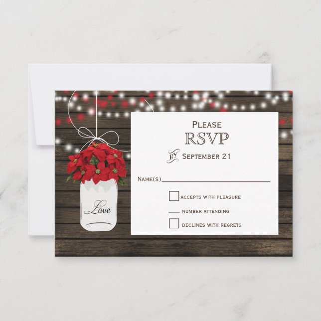 Barn wood poinsettia mason jar rustic wedding rsvp (Front)