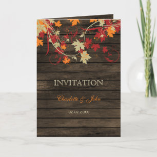 Barn Wood Rustic Fall Leaves Wedding invitations