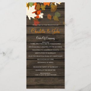 Barn Wood Rustic Fall Wedding programs Programme