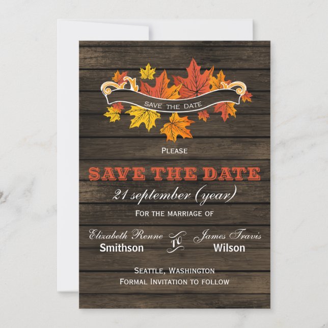 Barn wood Rustic Fall wedding save the date (Front)