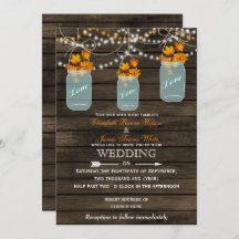 Barn wood Rustic mason jar Fall wedding invitation