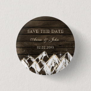 Barn wood Rustic Mountains Save the  Date 3 Cm Round Badge