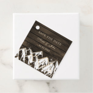 Barn wood Rustic Mountains Save the  Date Favour Tags