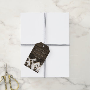 Barn wood Rustic Mountains Save the  Date Gift Tags