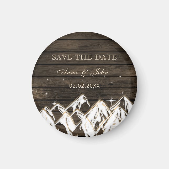 Barn wood Rustic Mountains Save the  Date Magnet (Front)