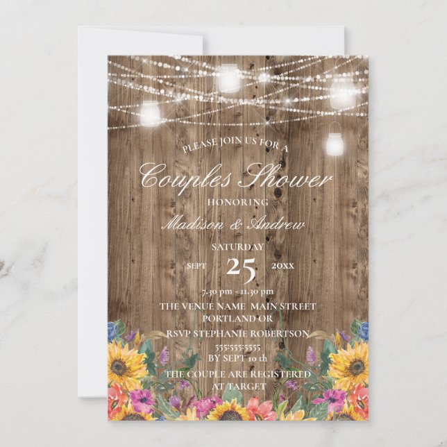  Barn Wood  & Rustic Sunflower Couples Shower Invitation (Front)