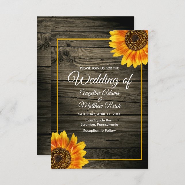 Barn Wood + Rustic Sunflower Wedding Invitation (Front/Back)