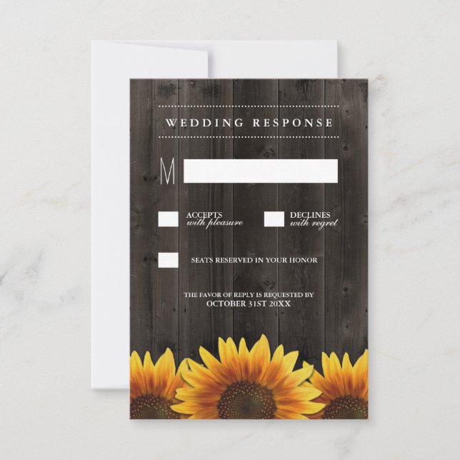 Barn Wood + Rustic Sunflower Wedding RSVP Cards (Front)