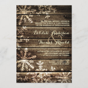 Barn Wood Snowflakes Rustic Winter Wedding Invitation