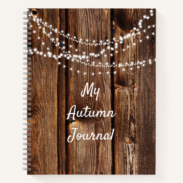 Barn Wood & String Lights Rustic Scrapbook Journal (Front)