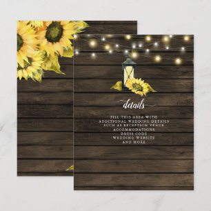 Barn Wood String Lights Sunflowers Lantern Wedding Enclosure Card