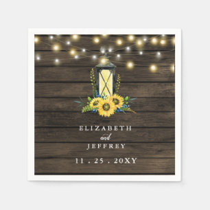Barn Wood String Lights Sunflowers Wedding Napkin