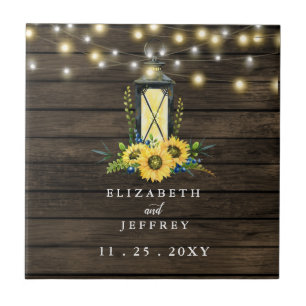 Barn Wood String Lights Sunflowers Wedding   Tile