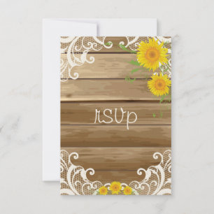 Barn Wood Sunflowers and Vintage Lace RSVP Card
