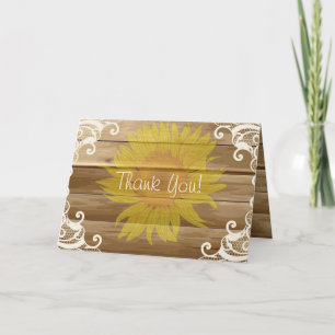 Barn Wood Sunflowers and Vintage Lace Thank You Card