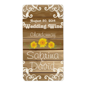 Barn Wood Sunflowers and Vintage Lace Wine Label