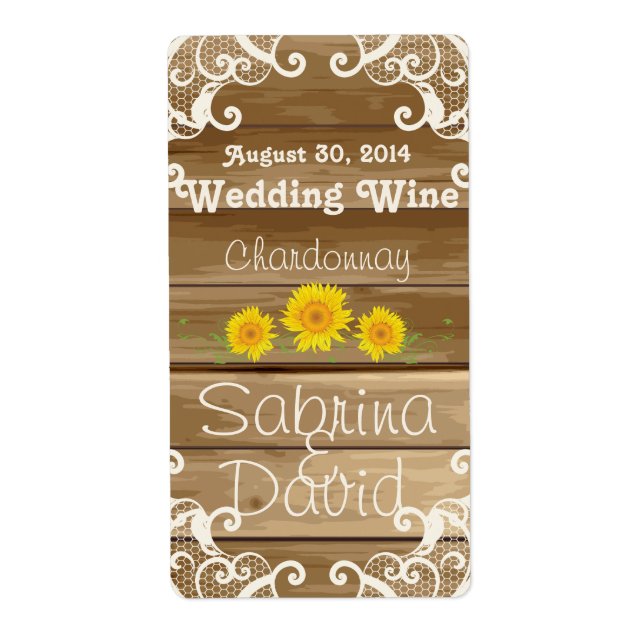 Barn Wood Sunflowers and Vintage Lace Wine Label (Front)