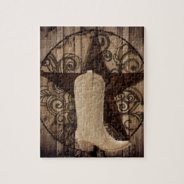 Barn Wood Texas Lone Star western country cowgirl Jigsaw Puzzle (Vertical)