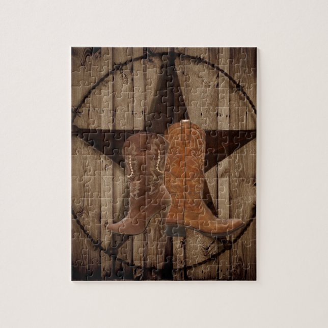 Barn Wood Texas Star western country cowboy boots Jigsaw Puzzle (Vertical)