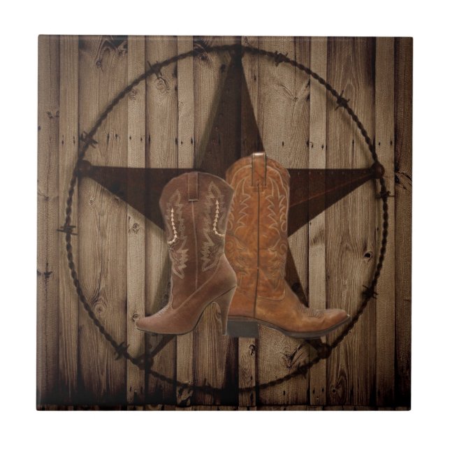 Barn Wood Texas Star western country cowboy boots Tile (Front)