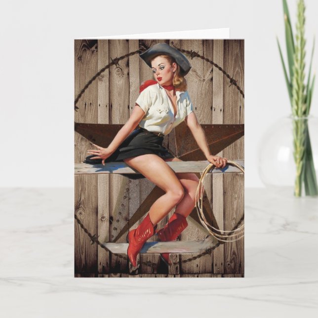 Barn Wood Texas Star western country Cowgirl Card (Front)
